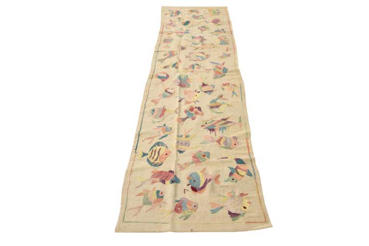 2' 3 x 9' 7 Hand Woven Kilim Suzani Wool Runner Rug