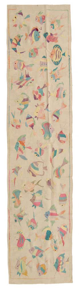 2' 3 x 9' 7 Hand Woven Kilim Suzani Wool Runner Rug