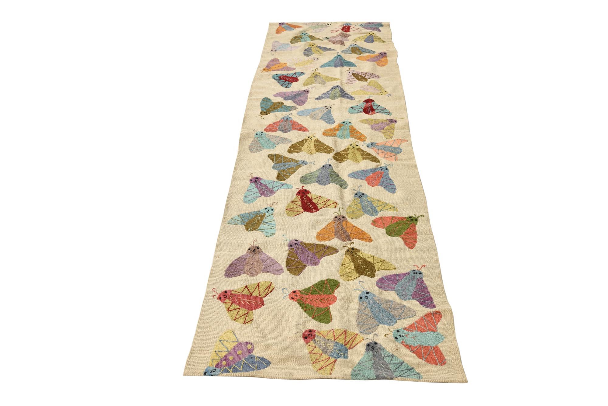 2' 5 x 9' 2 Hand Woven Kilim Suzani Wool Runner Rug