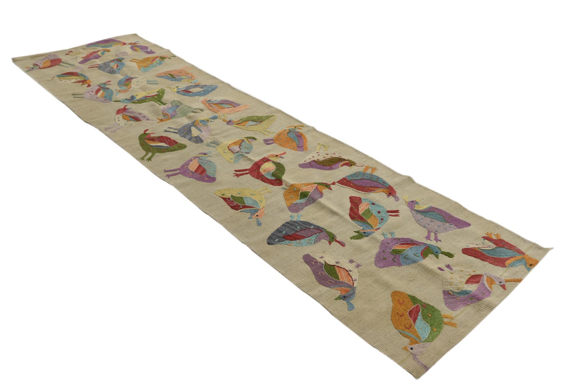 2' 5 x 9' 4 Hand Woven Kilim Suzani Wool Runner Rug