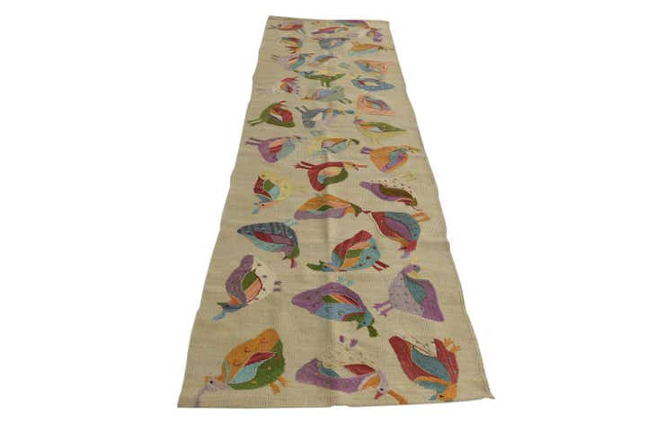 2' 5 x 9' 4 Hand Woven Kilim Suzani Wool Runner Rug