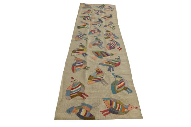 Detail image of 2' 4 x 9' 2 Hand Woven Kilim Suzani Wool Runner Rug