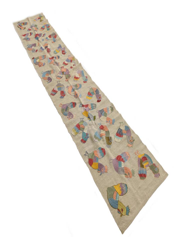 Detail image of 2' 3 x 12' 1  Hand Woven Kilim Suzani Wool Runner Rug