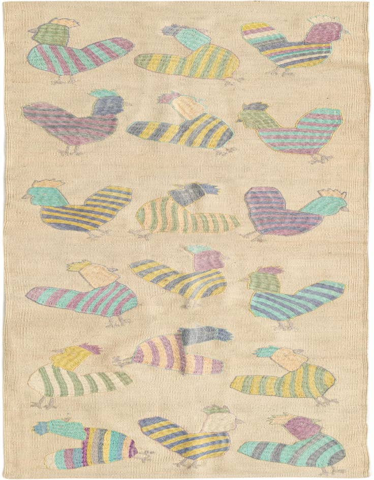 Detail image of 2' 8 x 7' 3 Hand Woven Kilim Suzani Wool Runner Rug