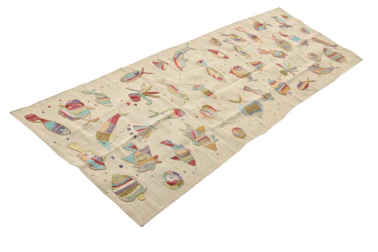 Detail image of 2' 5 x 7' 8 Hand Woven Kilim Suzani Wool Runner Rug
