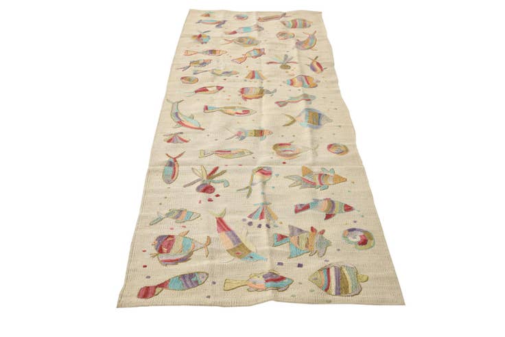 Detail image of 2' 5 x 7' 8 Hand Woven Kilim Suzani Wool Runner Rug