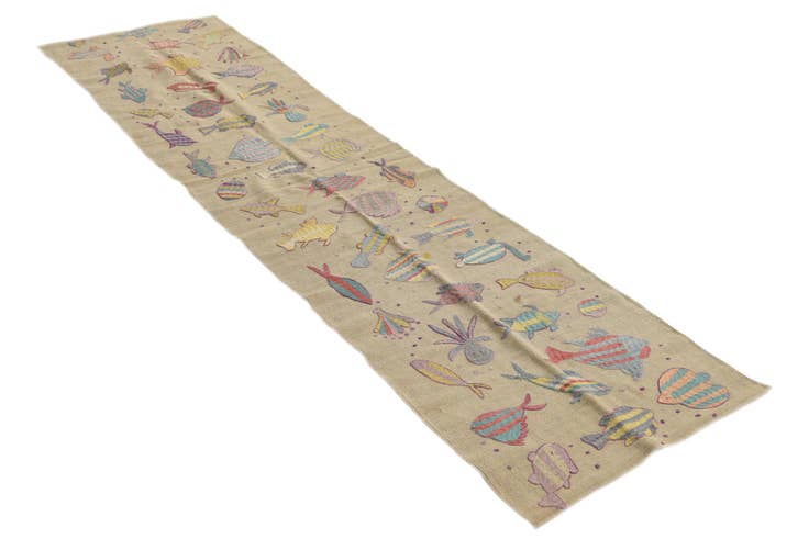 Detail image of 2' 4 x 9' Hand Woven Kilim Suzani Wool Runner Rug
