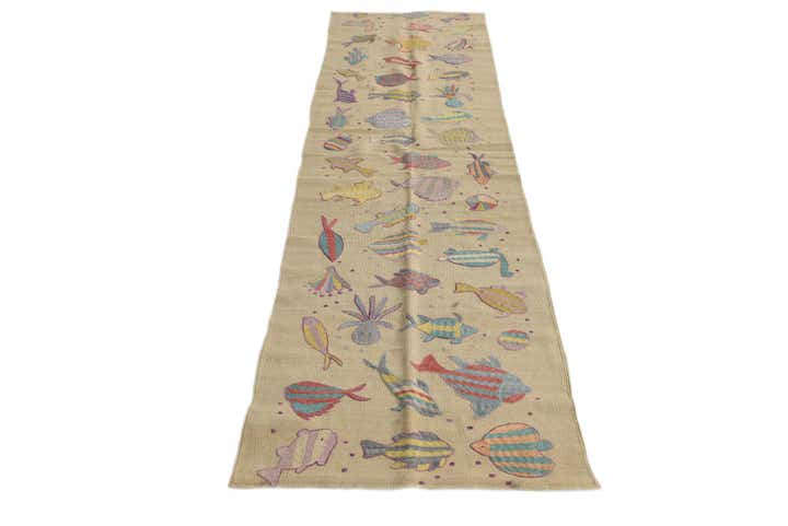 2' 4 x 9' Hand Woven Kilim Suzani Wool Runner Rug