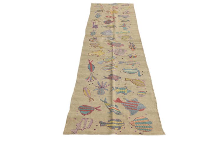 Detail image of 2' 4 x 9' Hand Woven Kilim Suzani Wool Runner Rug