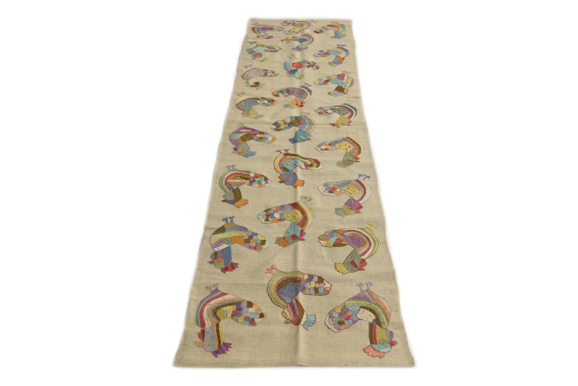 2' 5 x 9' 3 Hand Woven Kilim Suzani Wool Runner Rug