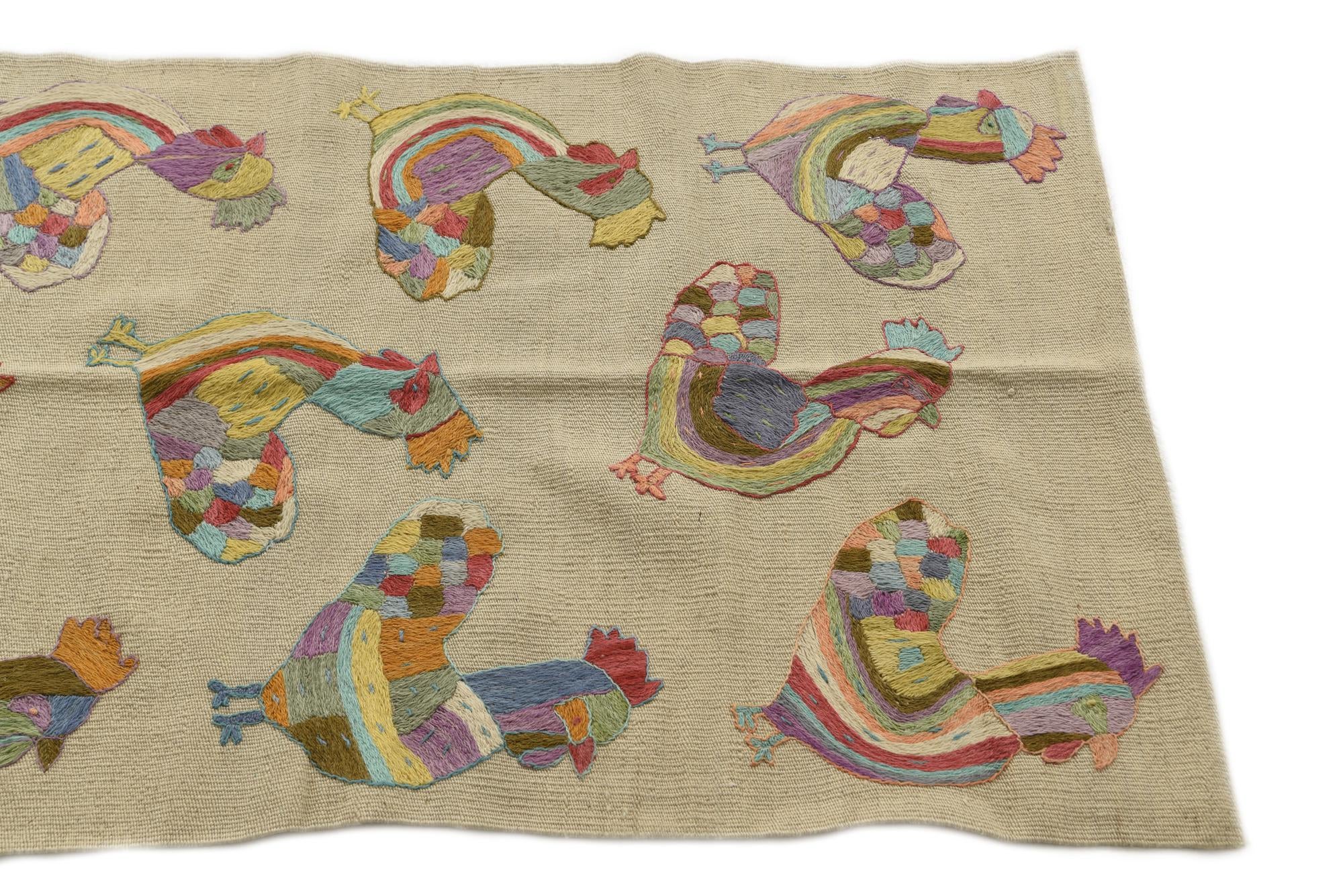 2' 5 x 9' 3 Hand Woven Kilim Suzani Wool Runner Rug