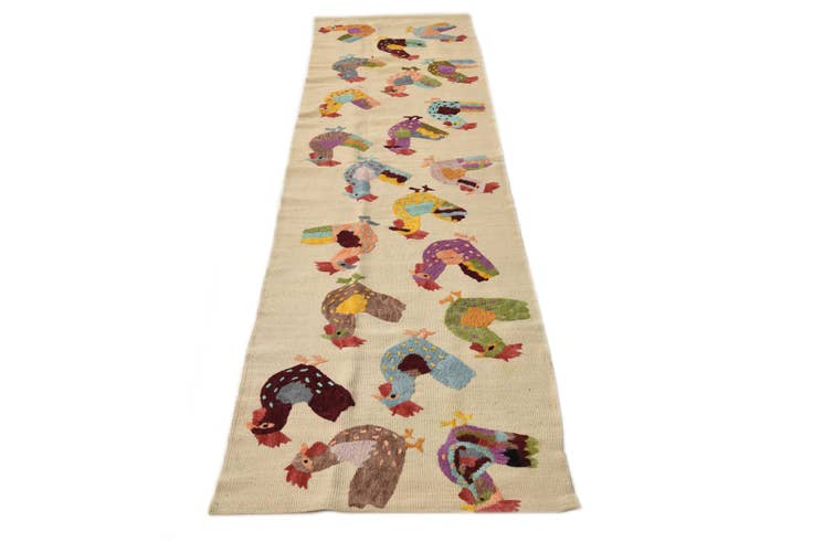 Detail image of 2' 5 x 9' 5 Hand Woven Kilim Suzani Wool Runner Rug