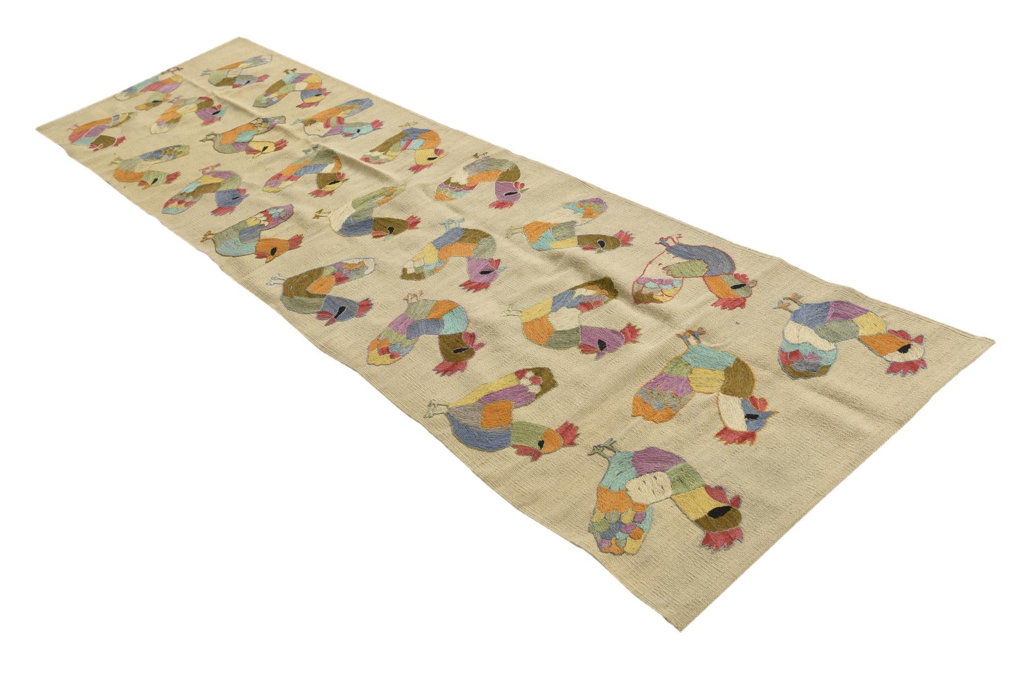 2' 6 x 9' 1 Hand Woven Kilim Suzani Wool Runner Rug
