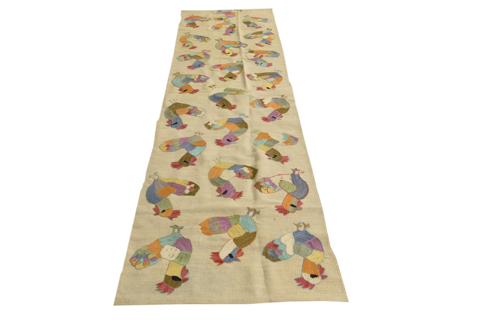 2' 6 x 9' 1 Hand Woven Kilim Suzani Wool Runner Rug
