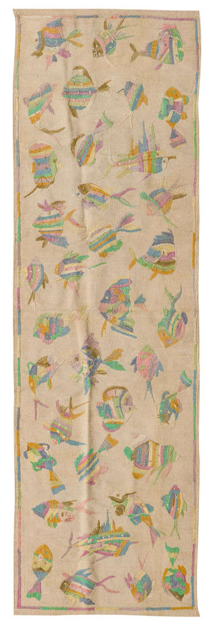 2' 5 x 7' 9 Hand Woven Kilim Suzani Wool Runner Rug