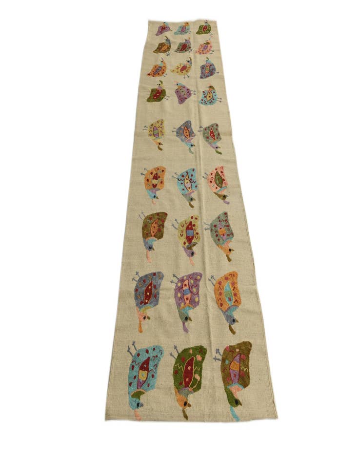 Detail image of 2' 8 x 9' 6 Hand Woven Kilim Suzani Wool Runner Rug