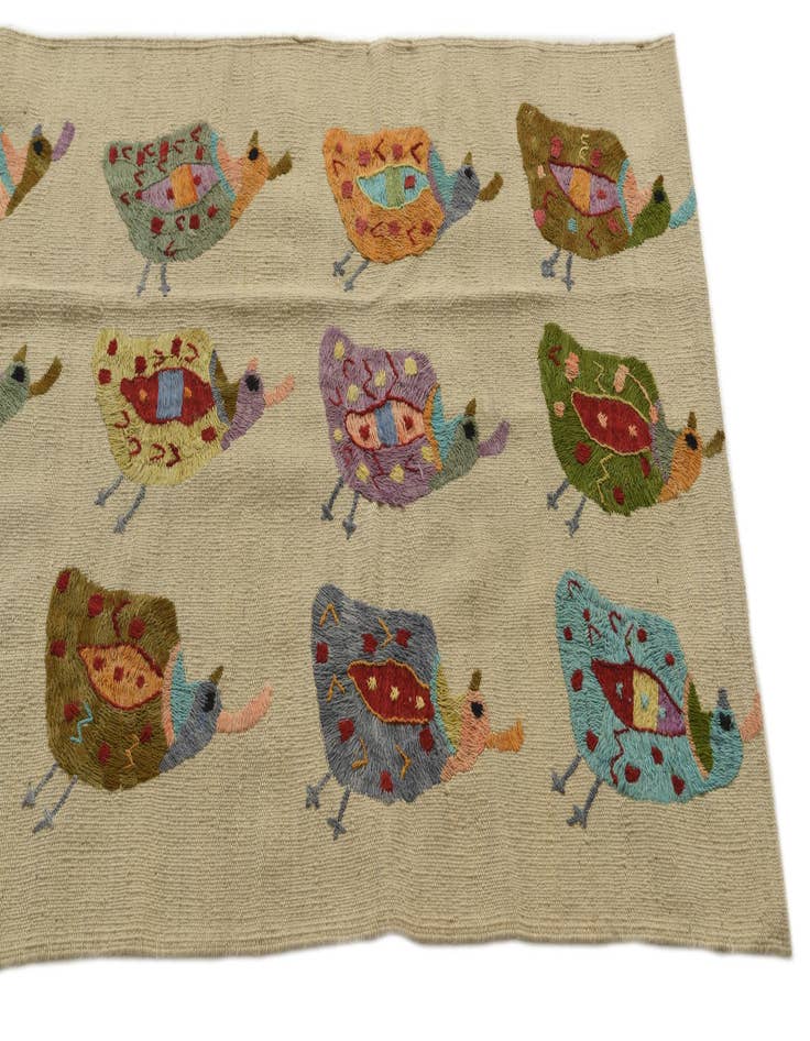 Detail image of 2' 8 x 9' 6 Hand Woven Kilim Suzani Wool Runner Rug