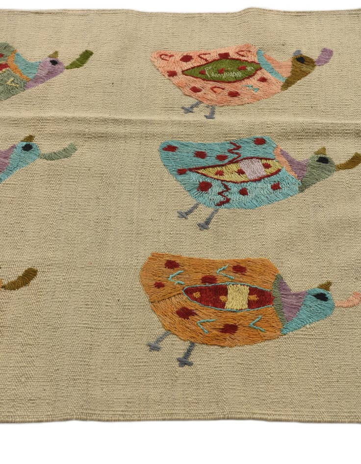 Detail image of 2' 8 x 9' 6 Hand Woven Kilim Suzani Wool Runner Rug