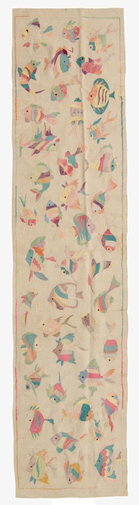 2' 3 x 9' 7  Hand Woven Kilim Suzani Wool Runner Rug