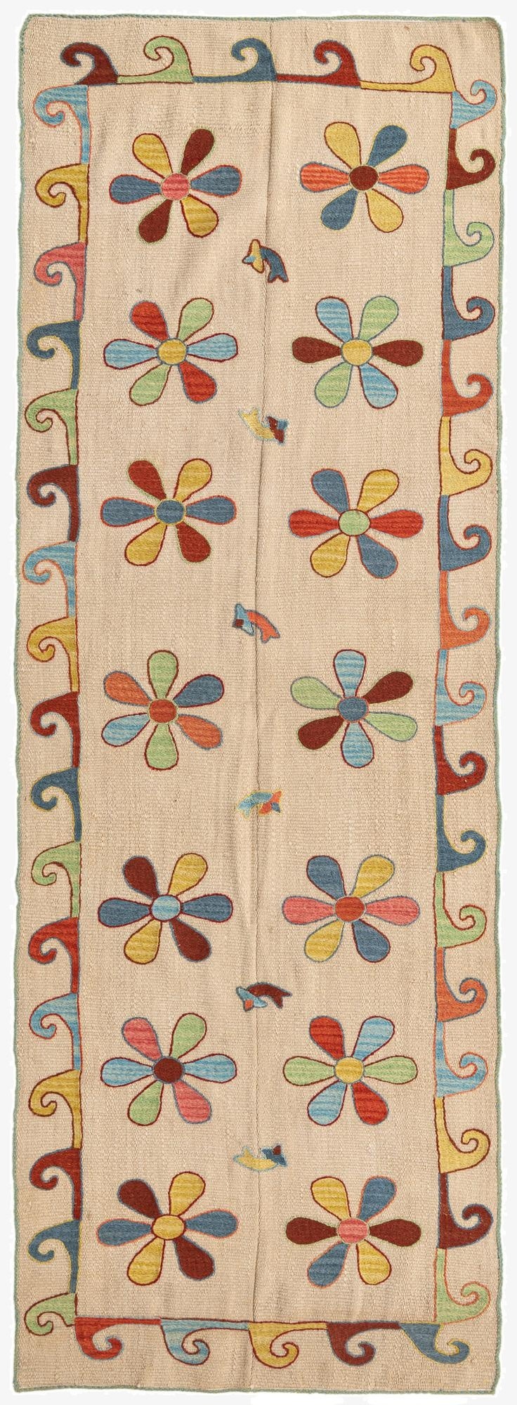 2' 10 x 8' 8  Hand Woven Kilim Suzani Wool Runner Rug