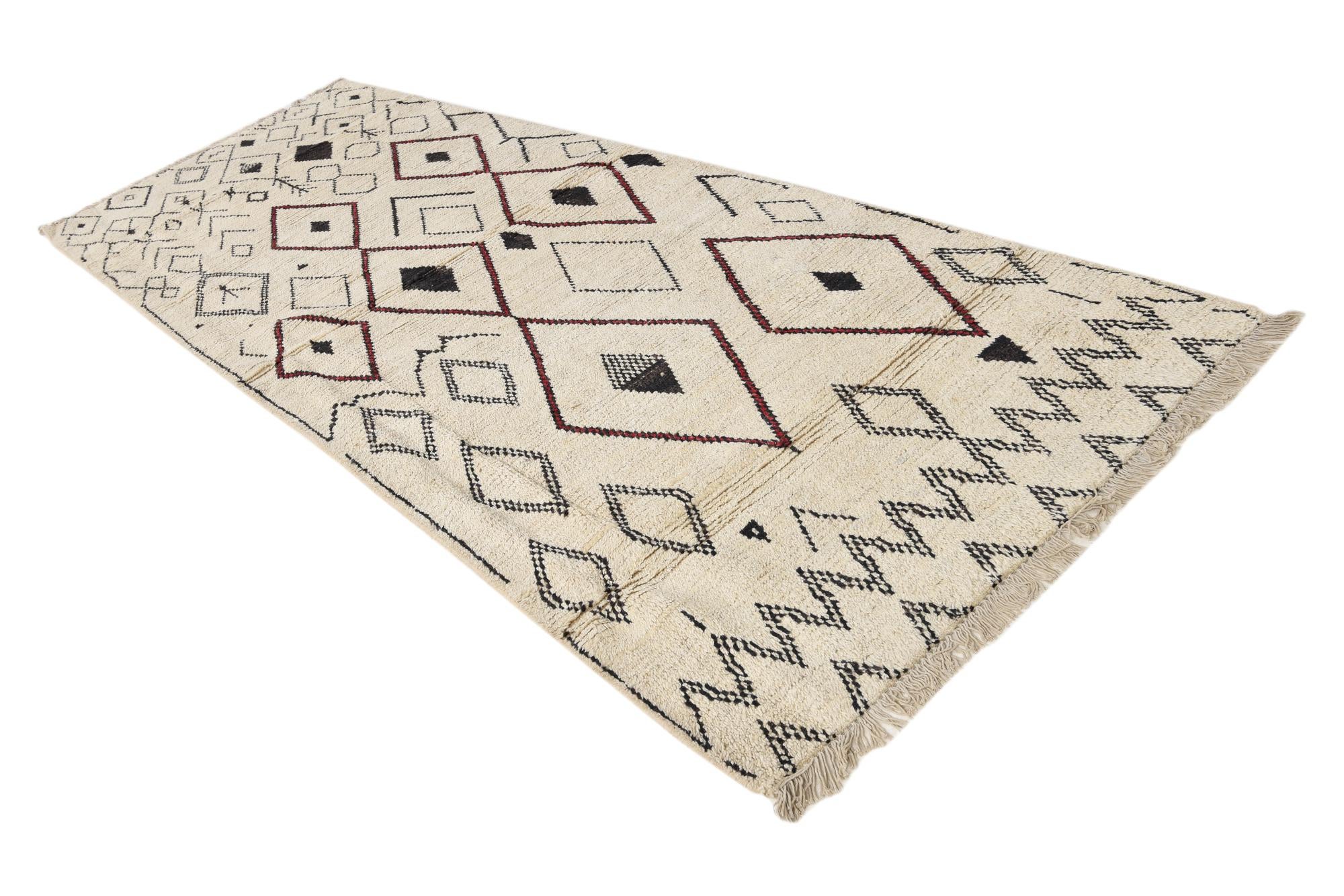4' 2 x 12' Hand Knotted Moroccan Wool Runner Rug