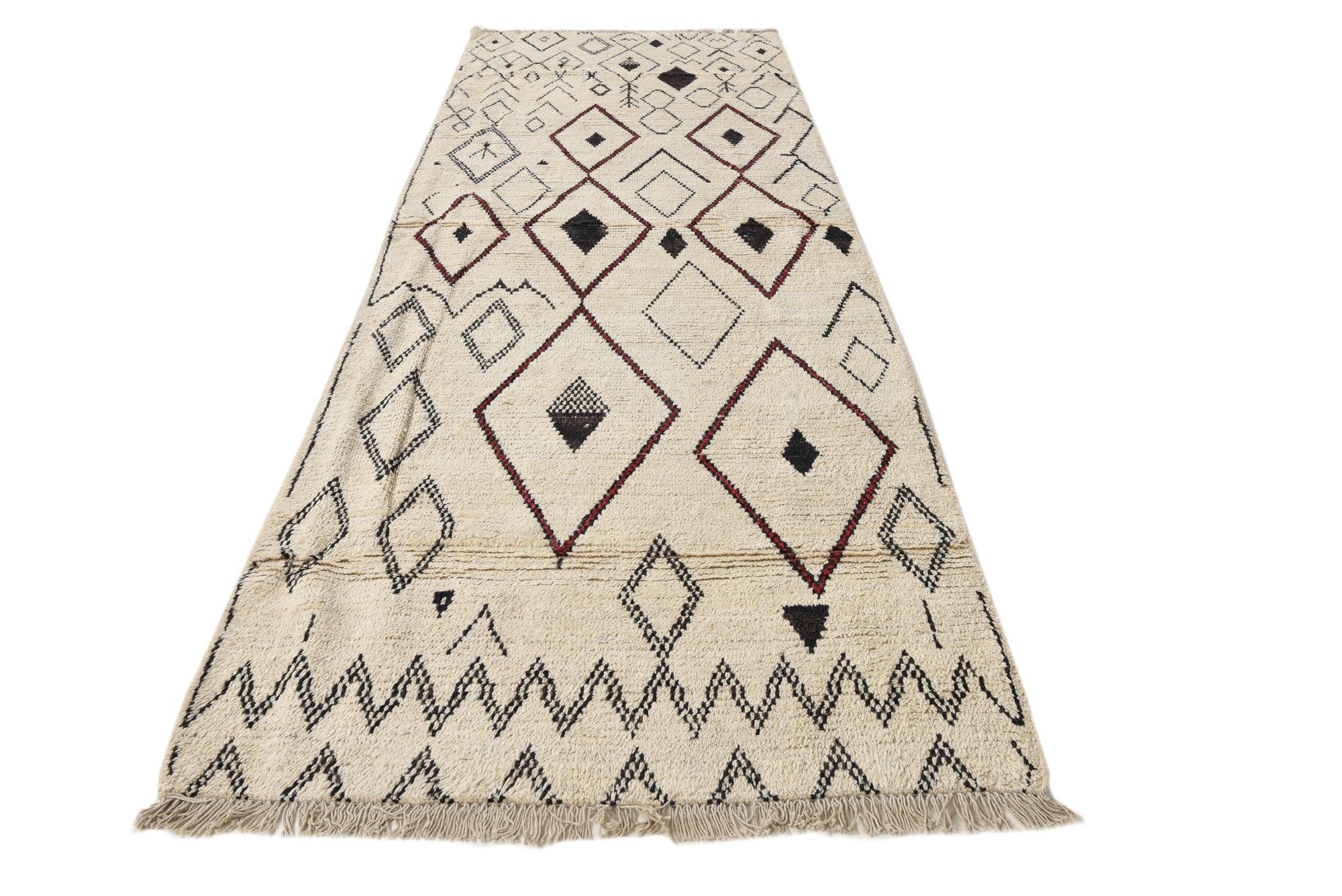 4' 2 x 12' Hand Knotted Moroccan Wool Runner Rug