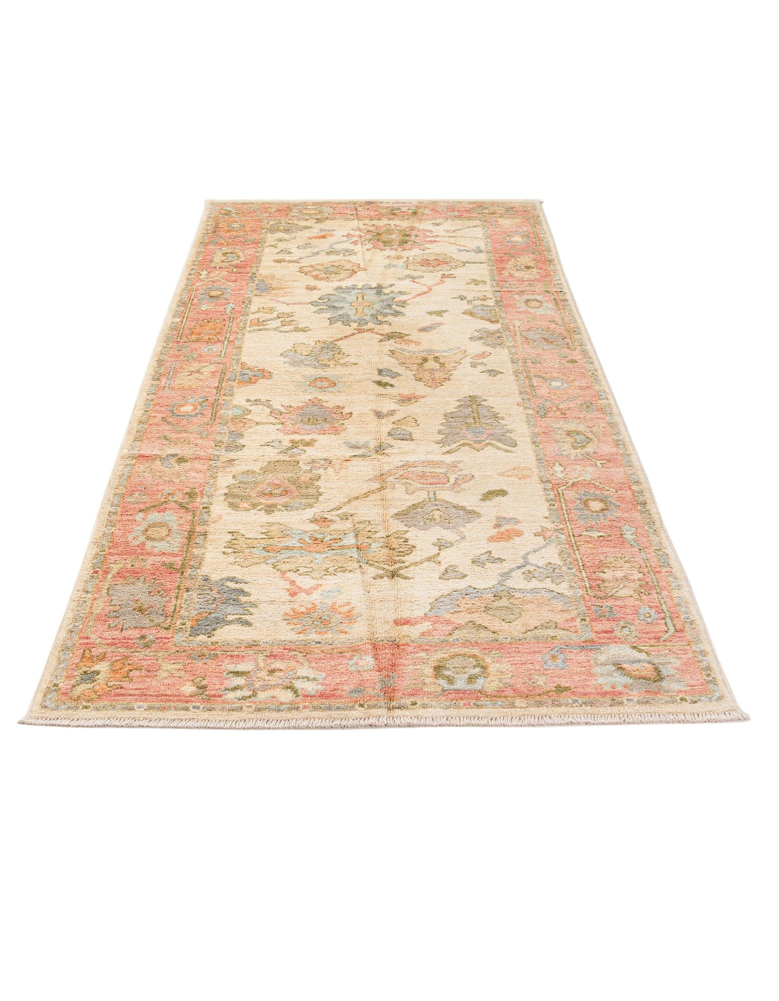 4' 2 x 9' 11 Hand Knotted Oushak Wool Runner Rug