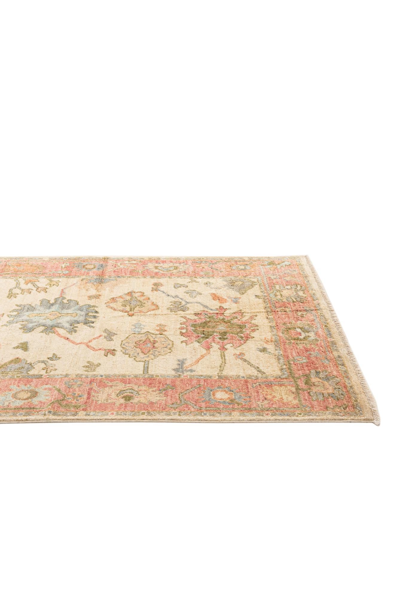 4' 2 x 9' 11 Hand Knotted Oushak Wool Runner Rug