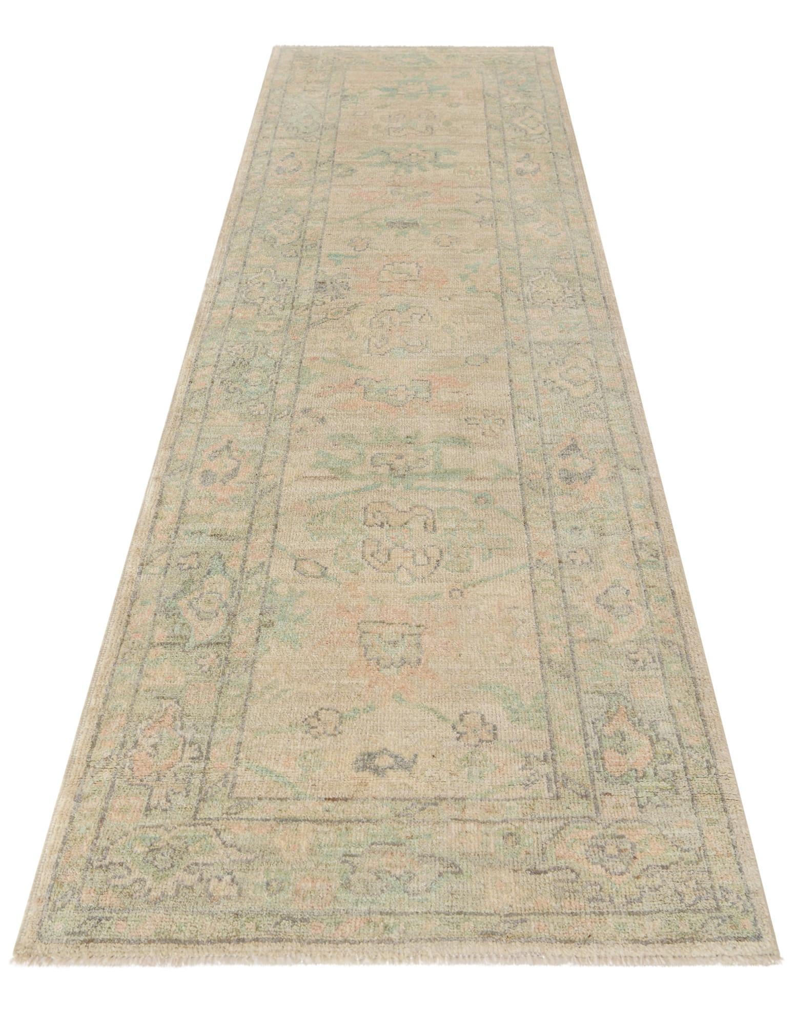 2' 9 x 9' 9 Hand Knotted Oushak Wool Runner Rug