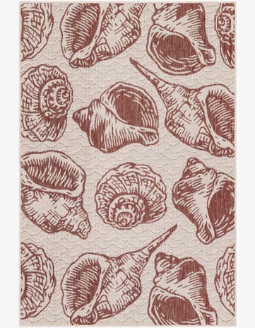 Ivory Rust Red Easy-Clean Coastal Indoor / Outdoor Rug