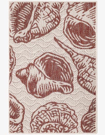 Ivory Rust Red Easy-Clean Coastal Indoor / Outdoor Rug