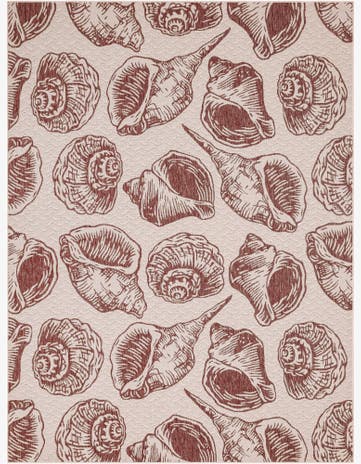 Ivory Rust Red Easy-Clean Coastal Indoor / Outdoor Rug