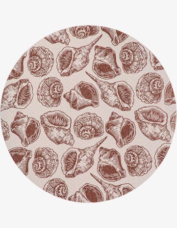 Ivory Rust Red Easy-Clean Coastal Indoor / Outdoor Round Rug