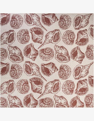 Ivory Rust Red Easy-Clean Coastal Indoor / Outdoor Square Rug