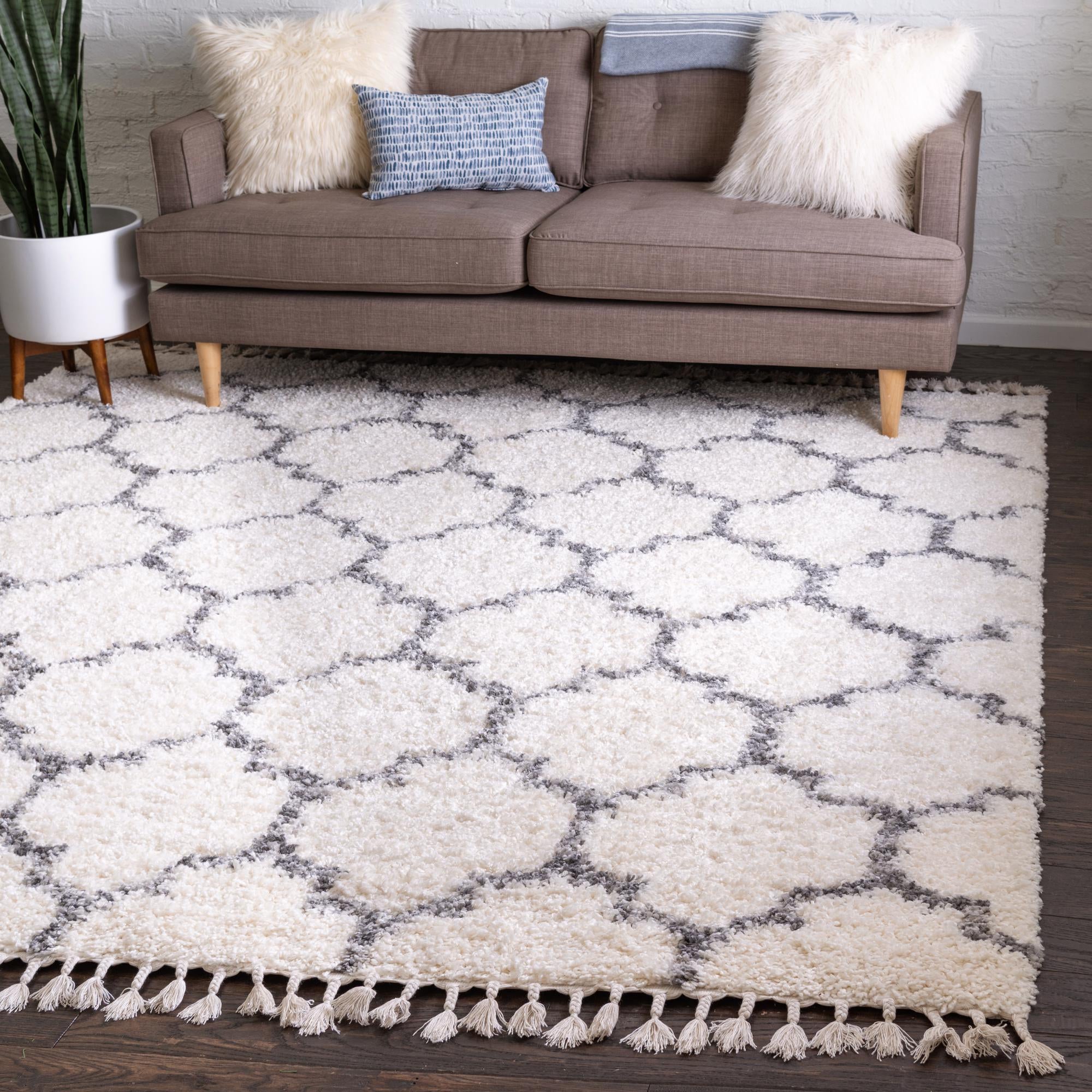 Ivory Athena Shag Square Rug