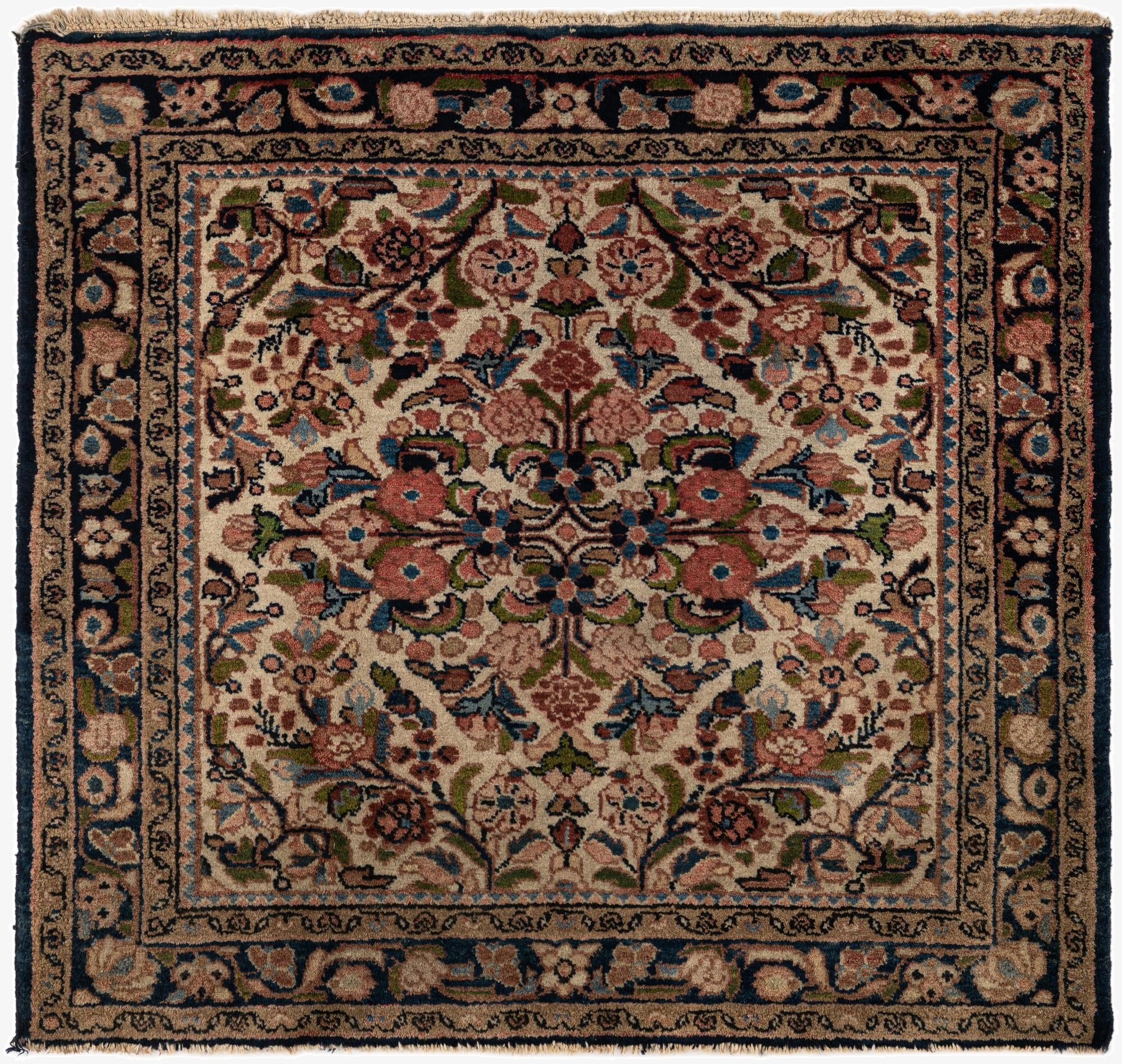 3' 4 x 3' 7  Hand Knotted Bakhtiar Persian Wool Square Rug