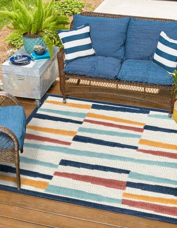 Ivory Easy-Clean Belize Indoor / Outdoor Square Rug