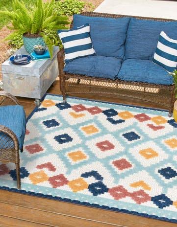 Ivory Easy-Clean Belize Indoor / Outdoor Square Rug