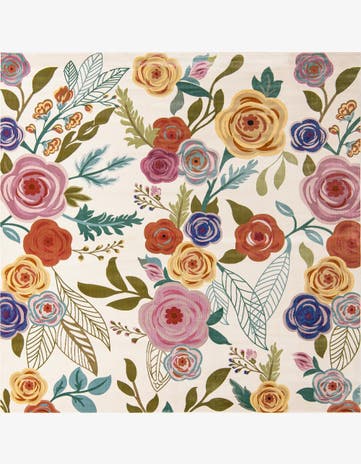 Ivory Blossom Square Rug