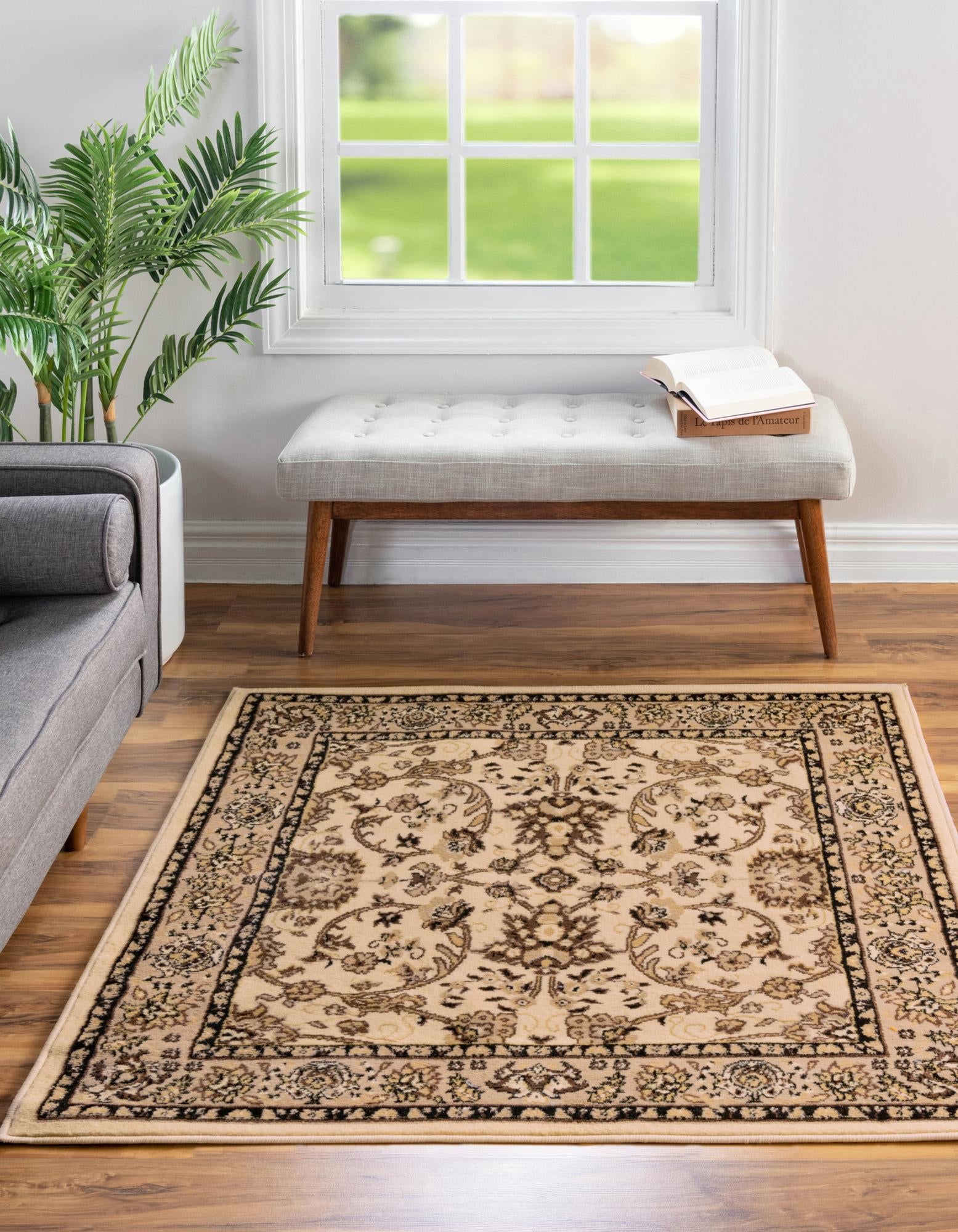 Ivory Kashan Design Square Rug