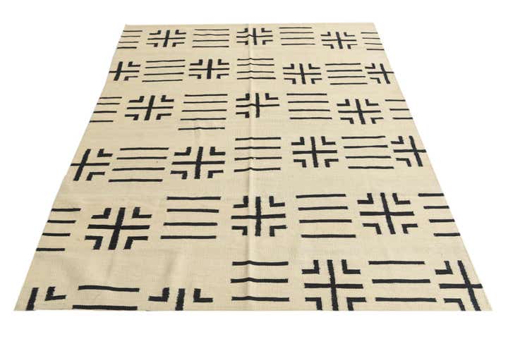 5' 3 x 6' 6 Hand Woven Kilim Modern Wool Square Rug