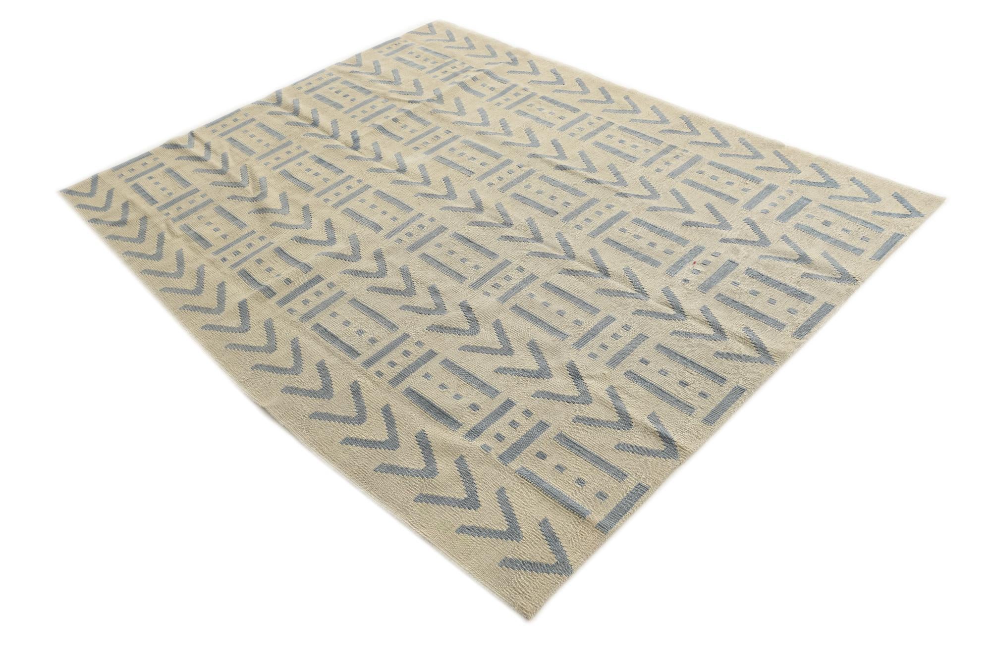 5' 3 x 6' 4 Hand Woven Kilim Modern Wool Square Rug