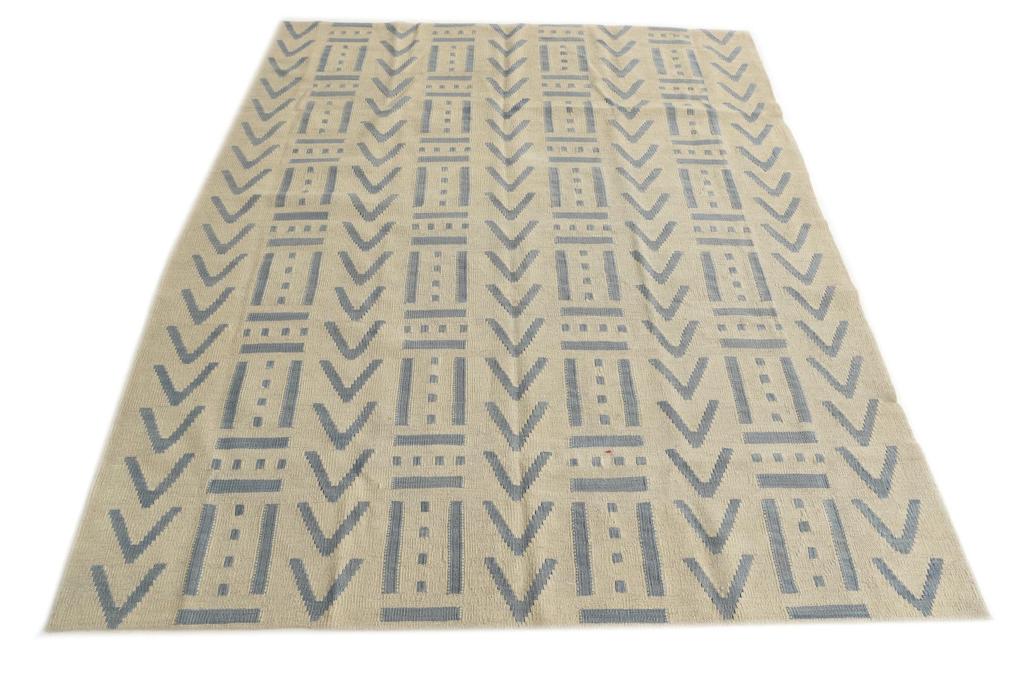5' 3 x 6' 4 Hand Woven Kilim Modern Wool Square Rug