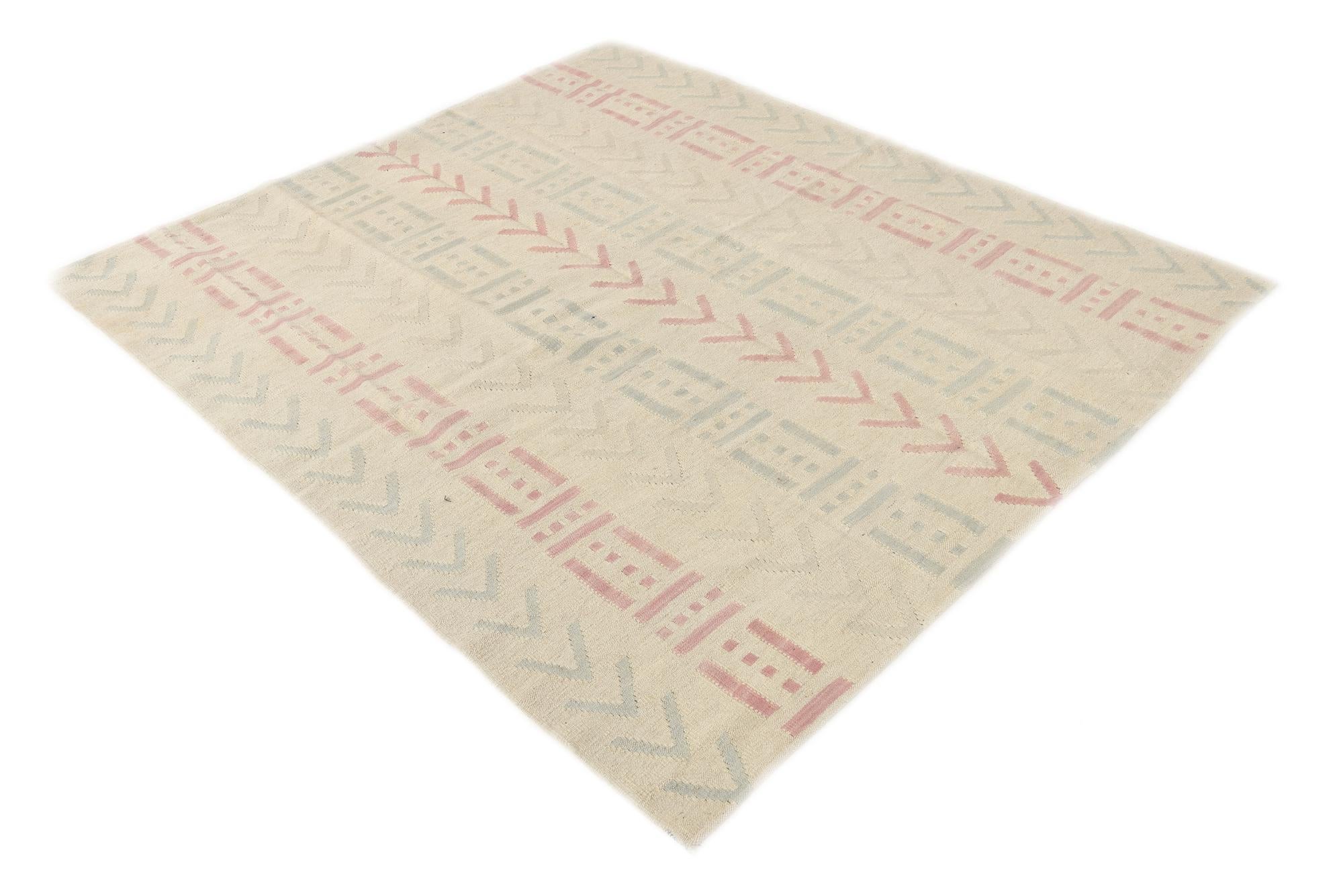 5' 2 x 5' 11 Hand Woven Kilim Modern Wool Square Rug