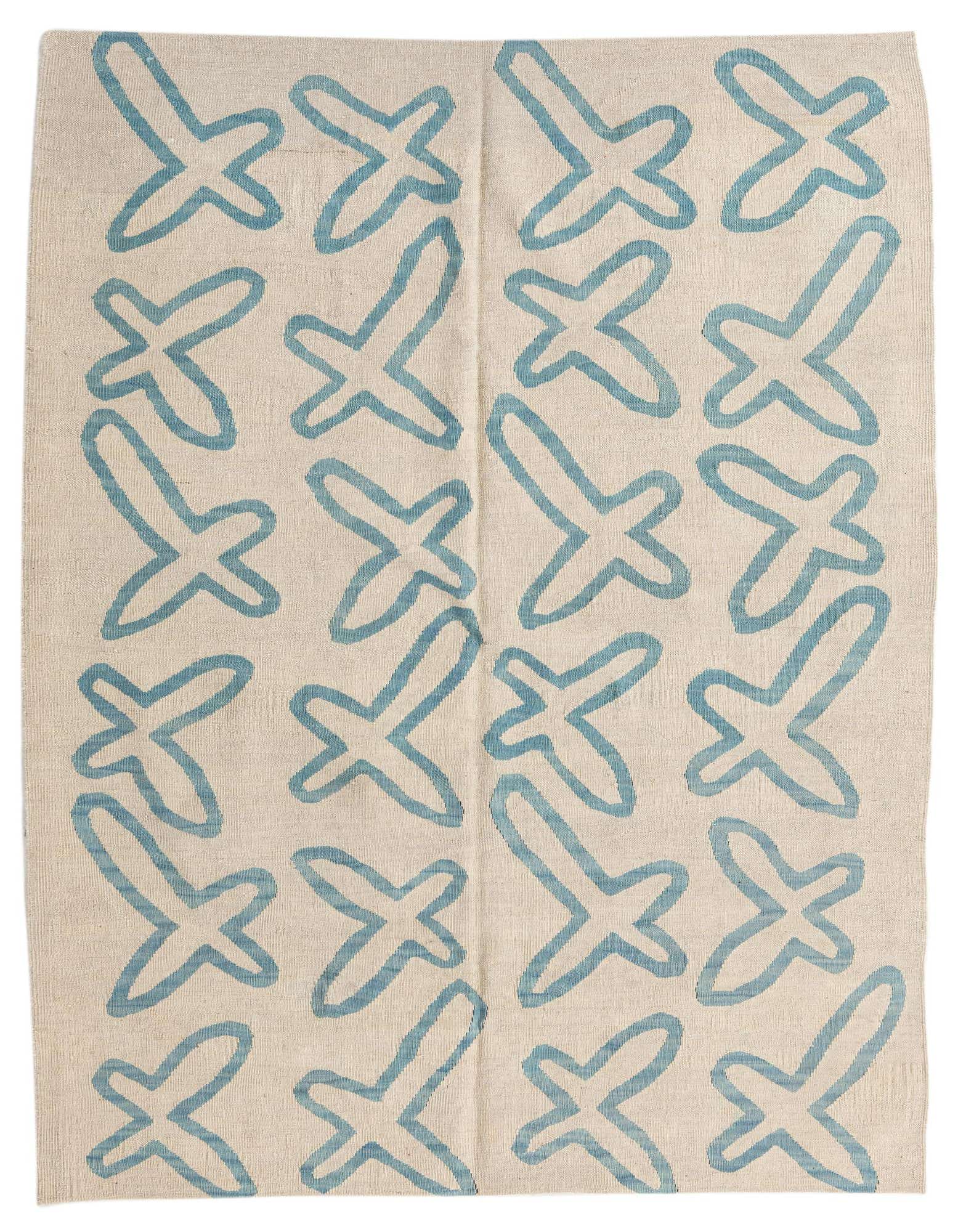 5' 4 x 6' 3 Hand Woven Kilim Modern Wool Square Rug