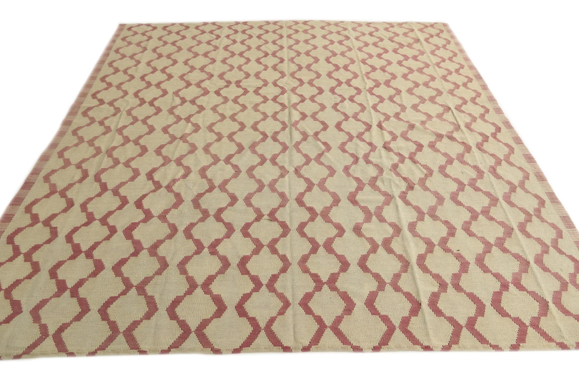 8' 8 x 9' 3 Hand Woven Kilim Modern Wool Square Rug