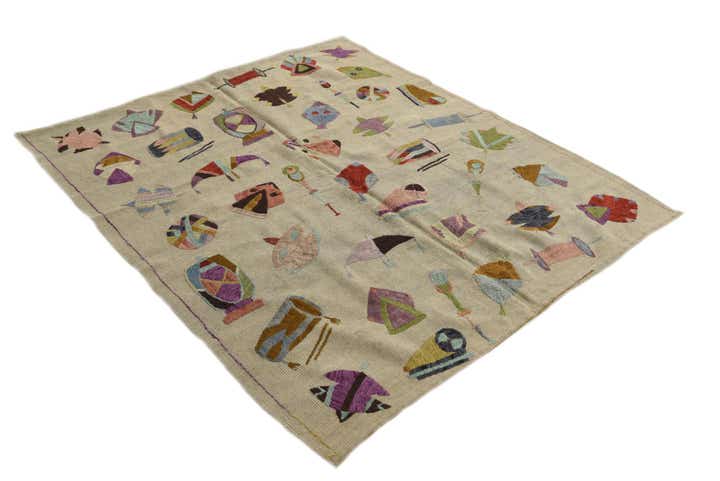 5' 4 x 6' 2 Hand Woven Kilim Suzani Wool Square Rug