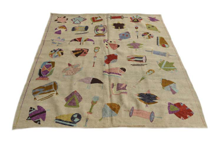 5' 4 x 6' 2 Hand Woven Kilim Suzani Wool Square Rug