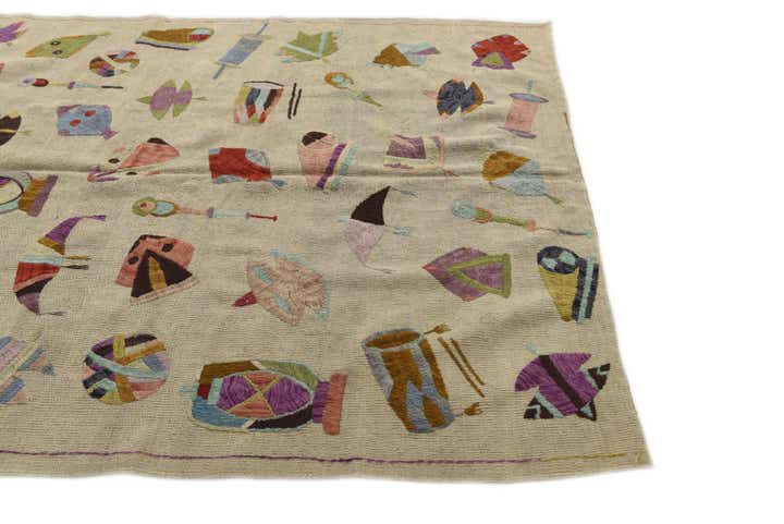 5' 4 x 6' 2 Hand Woven Kilim Suzani Wool Square Rug