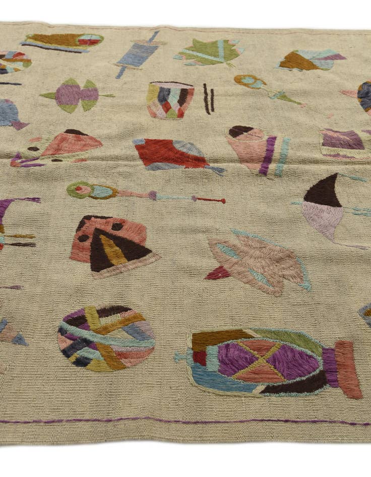 Detail image of 5' 4 x 6' 2  Hand Woven Kilim Suzani Wool Square Rug